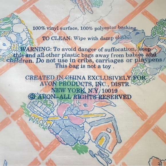 Vintage Avon Springtime Bunny Collection Tablecloth. Oblong 52”x79” Vinyl, New - Picture 6 of 6